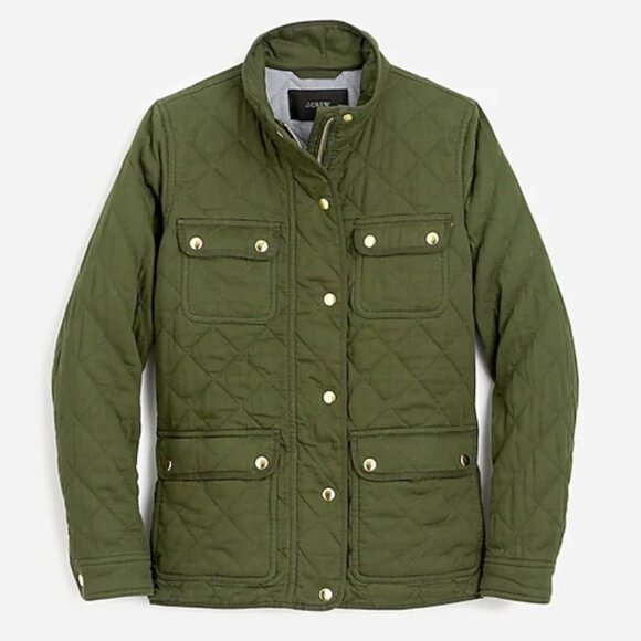 J. Crew Jackets & Blazers - J Crew Field Jacket Womens Small Green Quilted Downtown Zip/Snap Cotton Ladies